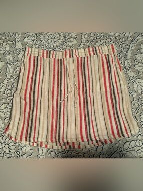 LOFT Pink Black & Cream Striped Linen Skirt